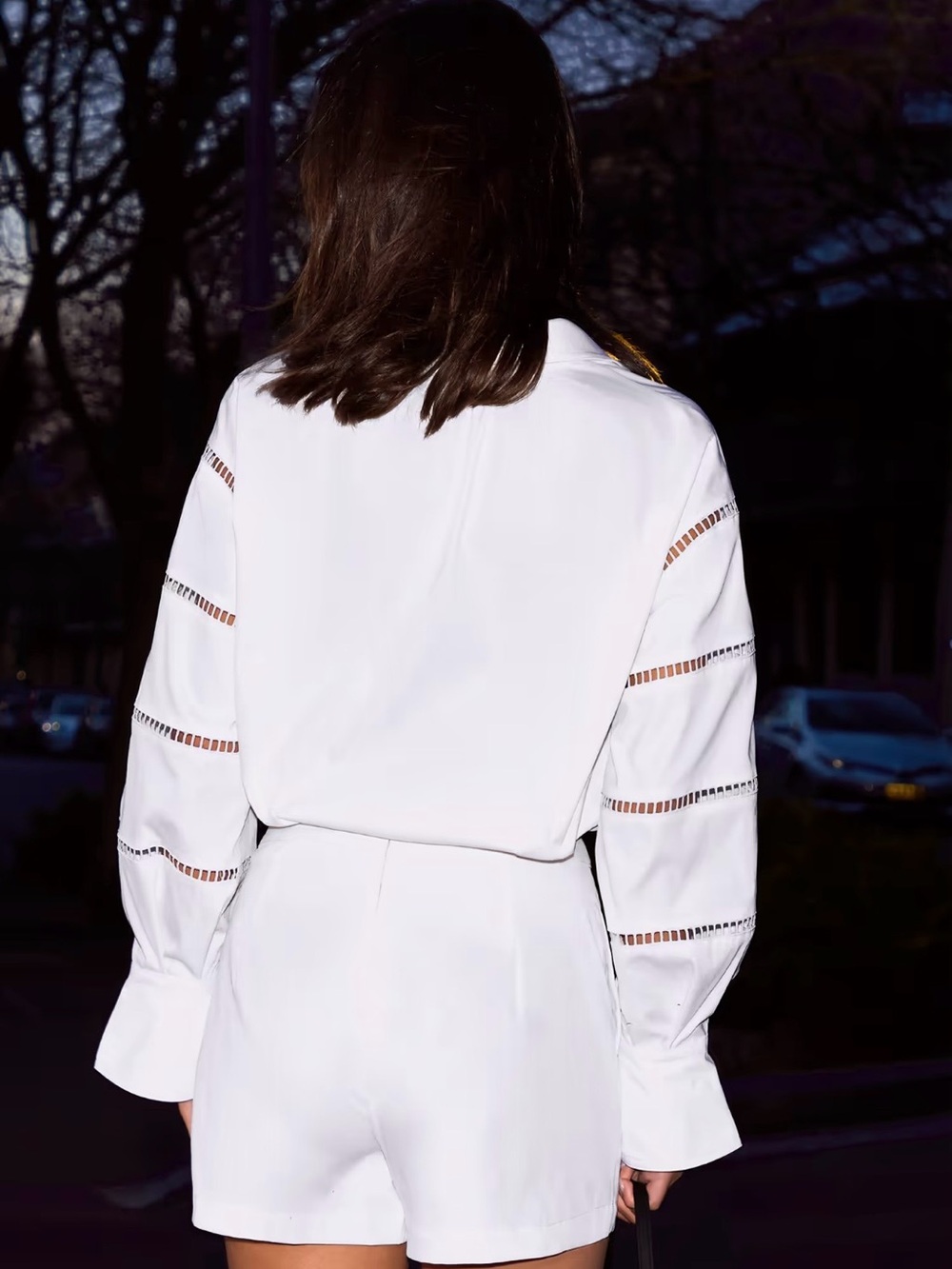 White Collared Cutout Sleeve Blouse - Picture 2 of 2